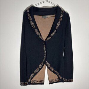 Classic Alpaca Womens M 100% Baby Alpaca Black & Tan Cardigan Sweater Jacket